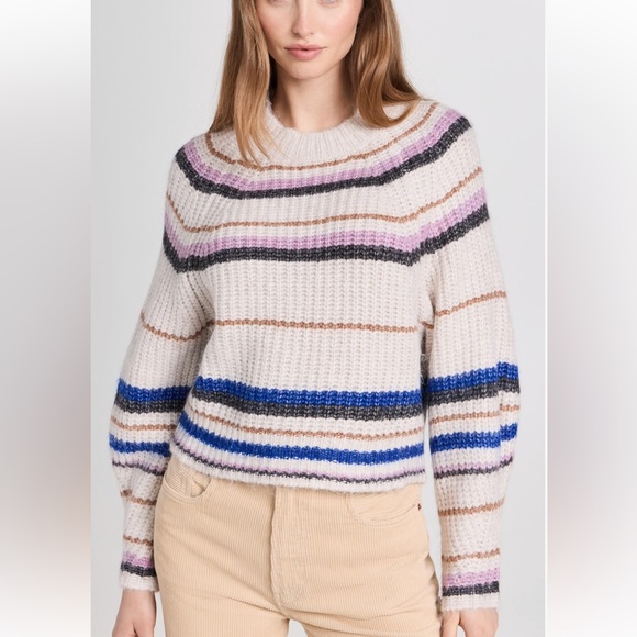 Z SUPPLY desmond lavender and blue stripe cream cozy sweater in multi Large - Picture 1 of 12